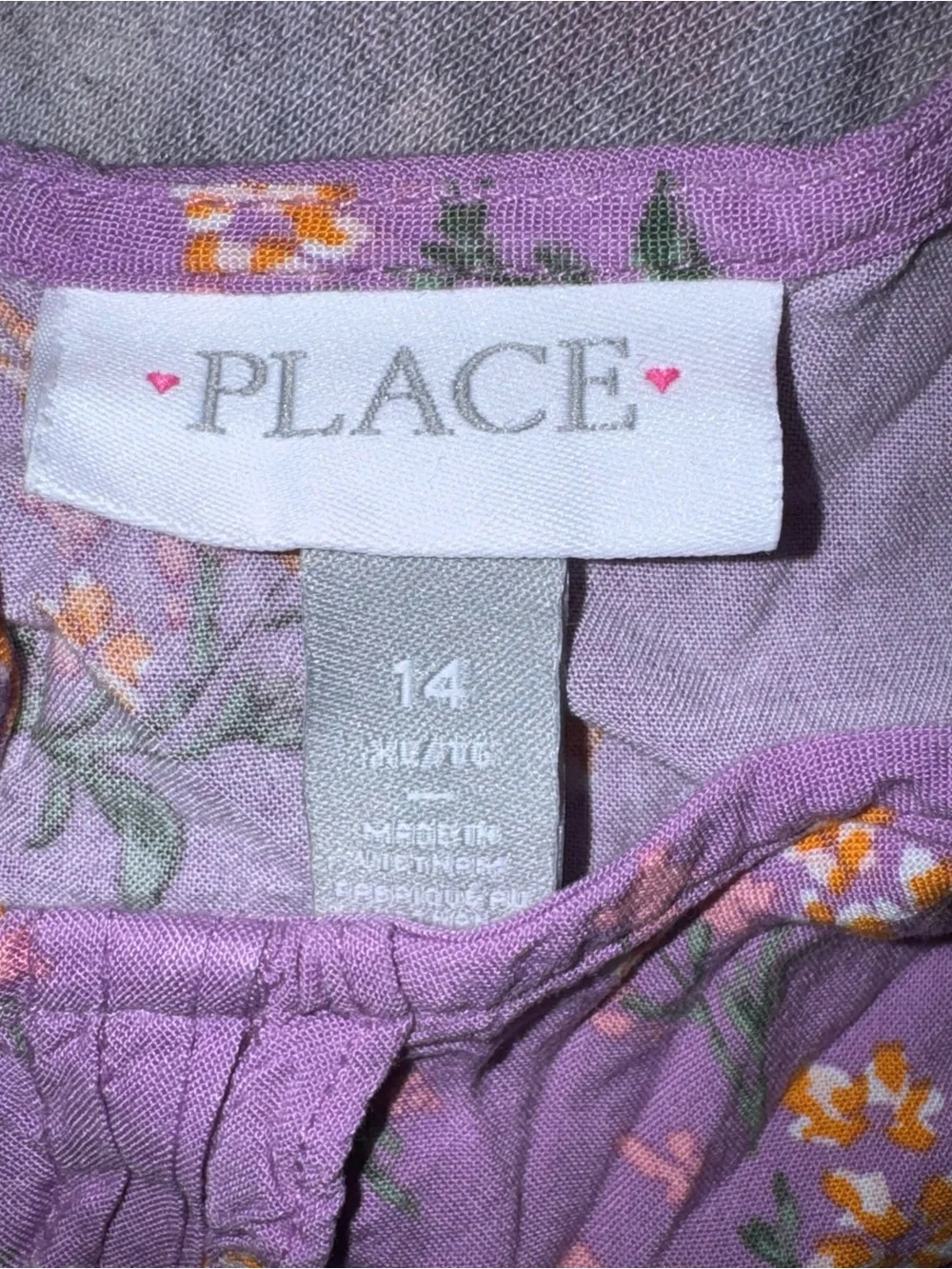 The Childrens Place size 14 Purple Floral Ruffle Cap-Sleeve Top